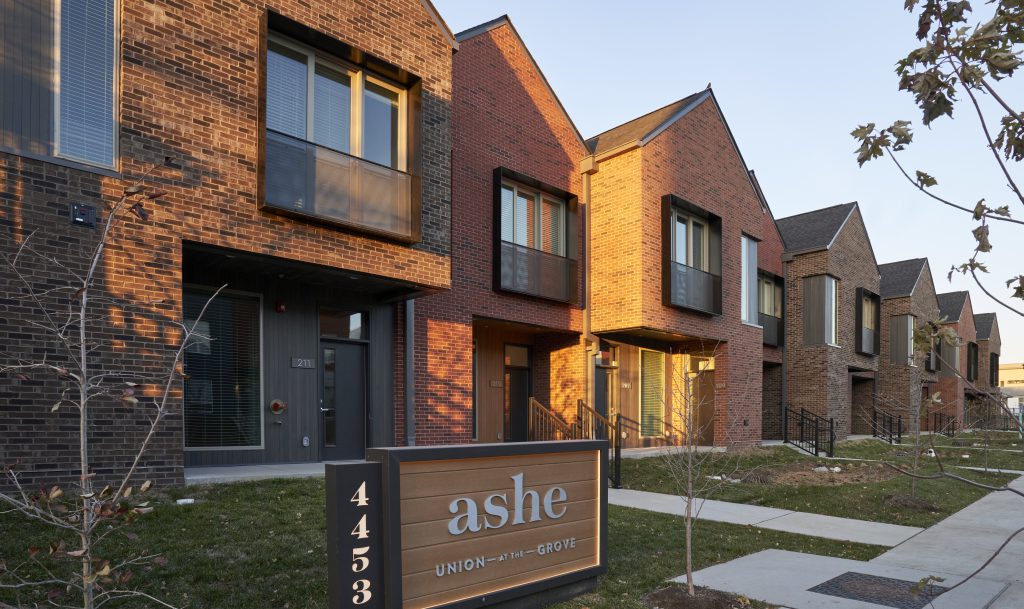 Apartment building in The Grove neighborhood of St. Louis on November 22, 2022